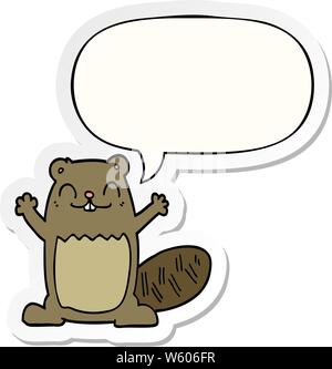 cartoon beaver with speech bubble sticker Stock Vector