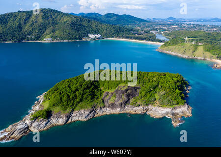 Aerial drone view of the beautiful Promthep Cape overlooking the Andaman Sea from Phuket island Stock Photo
