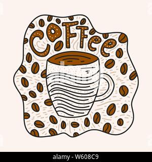 https://l450v.alamy.com/450v/w608c9/doodle-coffee-cup-vector-illustration-hand-drawn-cute-color-coffee-card-with-grains-and-lettering-w608c9.jpg