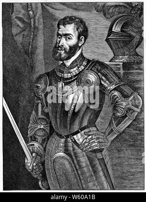 Charles V. After Titian (c1488-1576). Charles V (1500-1558), Holy Roman Emperor and Archduke of Austria from 1519 to 1556, King of Spain (Castile and Aragon) from 1516 to 1556, and Lord of the Netherlands as titular Duke of Burgundy from 1506 to 1555. Stock Photo
