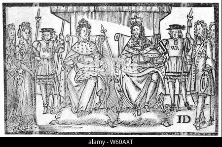 'The Protestants' Joy', 1689. William and Mary enthroned. William and Mary refers to the coregency of King William III and Queen Mary II. Both were heirs to the British throne: William was the only child of William II, Prince of Orange and Mary, Princess of Orange, daughter of King Charles I of England; Mary was the eldest daughter of the Duke of York, the future King James II & VII. Stock Photo