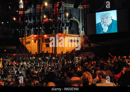 Image of Jon Lord, Deep Purple keyboard player and composer, looking down on a concert at Royal Albert Hall held in his honour Celebrating Jon Lord Stock Photo