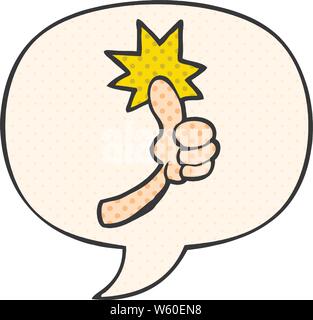 cartoon thumbs up sign with speech bubble in comic book style Stock Vector