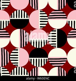Oversized Retro Geo Dots Vector Seamless Pattern. Over Scaled Modern Geometric Dusty Pink Circles. Simple Bold Streaking Minimalist Background. Perfec Stock Vector