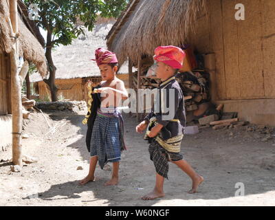 July 29,2018 - Sade, Lombok/Indonesia: Children of the Sasak tribe and their antivities in the village of Sade at Lombok-Indonesia Stock Photo