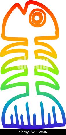 rainbow gradient line drawing of a cartoon fish bones Stock Vector