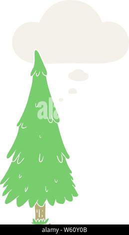 cartoon christmas tree with thought bubble in retro style Stock Vector