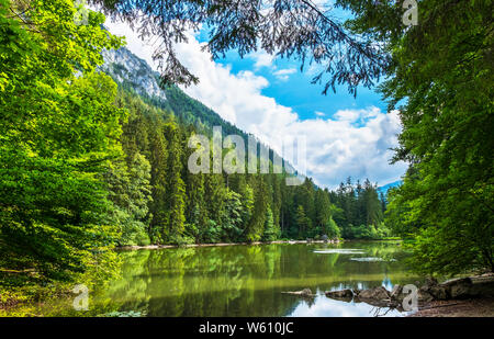 Taubensee situated at the foot of the Rauschberg in Bavaria, Germany, Europe. Stock Photo