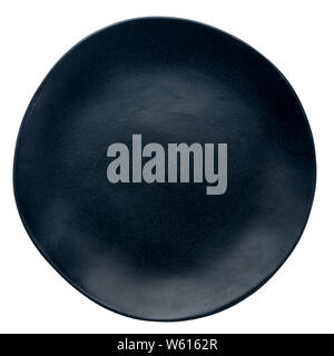 empty black ceramic plate with an irregular edge isolated on white Stock Photo