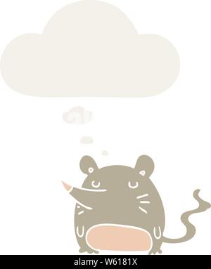 cartoon mouse with thought bubble in retro style Stock Vector