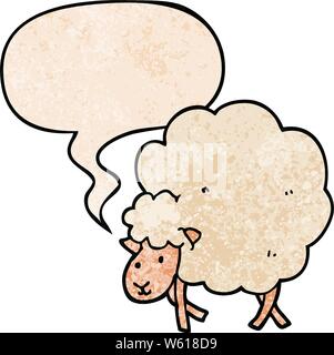 cartoon sheep with speech bubble in retro texture style Stock Vector