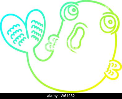 cold gradient line drawing of a cartoon fish Stock Vector