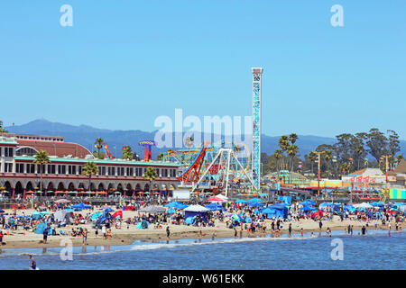 Beach Boardwalk along Monterey Bay in Santa Cruz, California. Stock Photo