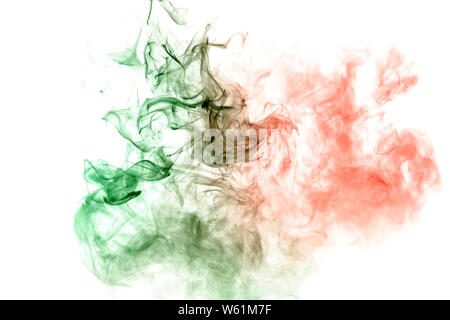 The pattern of ink green and red color dissolving in water on a white background. Prints for clothes Stock Photo