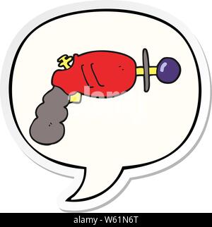 cartoon ray gun with speech bubble sticker Stock Vector