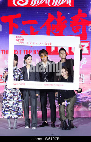 (From left) Chinese singer Bibi Zhou Bichang, singer and actress Victoria Song Qian, Chinese actor and singer Kris Wu Yifan, Hong Kong singer and acto Stock Photo