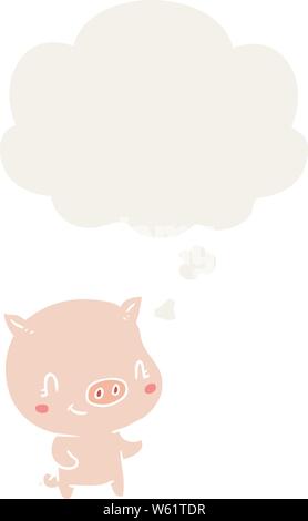 cartoon pig with thought bubble in retro style Stock Vector