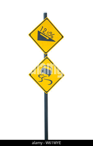 Sign road curves and slopes isolated on white background. object with clipping path. Stock Photo