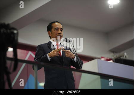 Indonesian President Joko Widodo attends the opening ceremony of the 3rd Asian Para Games at GBK Main Stadium in Jakarta, Indonesia, 6 October 2018. Stock Photo