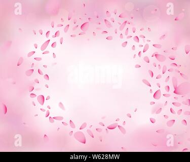 Swirling pink flower petals in the wind. Stock Vector