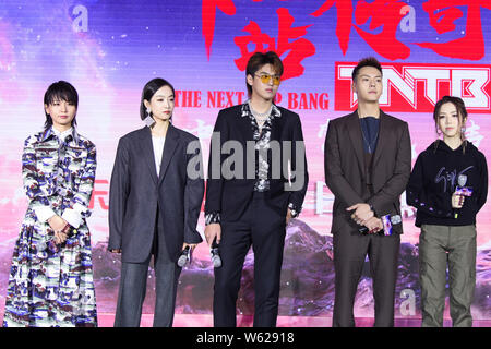 (From left) Chinese singer Bibi Zhou Bichang, singer and actress Victoria Song Qian, Chinese actor and singer Kris Wu Yifan, Hong Kong singer and acto Stock Photo