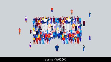 businesspeople crowd gathering in shape of VR glasses logo different business people employees group standing together social media community concept Stock Vector