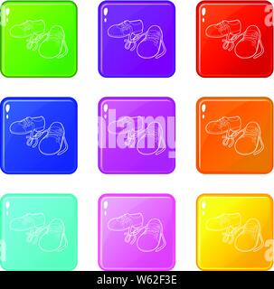 Tied shoes joke icons set 9 color collection Stock Vector