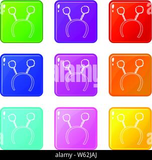 Headband with ears icons set 9 color collection Stock Vector