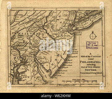 American Revolutionary War Era Maps 1750-1786 088 A Map of the country round Philadelphia including part of New Jersey New York Staten Island & Long Island Rebuild and Repair Stock Photo