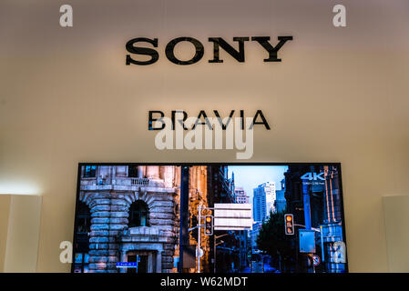 --FILE--A Sony BRAVIA television is on display during the Appliance & Electronics World Expo 2018 (AWE 2018) in Shanghai, China, in Shanghai, China, 1 Stock Photo