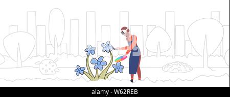 man wearing 3d glasses holding controller painter with color palette drawing flower experiencing virtual reality through headset augmented technology Stock Vector