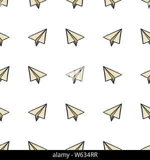 seamless pattern with paper airplanes in doodle, hand drawing style in color. Vector illustration Stock Vector