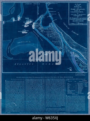 American Revolutionary War Era Maps 1750-1786 210 A Plan of the attack of Fort Sulivan the key of Charlestown in South Carolina on the 28th of June 1776 By Inverted Rebuild and Repair Stock Photo