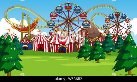 Amusment park with ferris wheel illustration Stock Vector