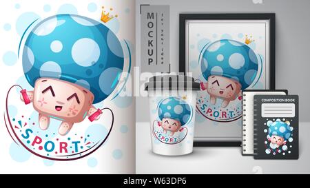 Sport mushroom - mockup for your idea Stock Vector