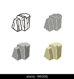 Stone set ruins shape. Outline sketch, flat style and realistic. Vector illustration. Stock Vector