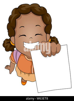 Illustration of an African American Kid Girl Student Showing a Blank Paper and Smiling Happily Stock Photo