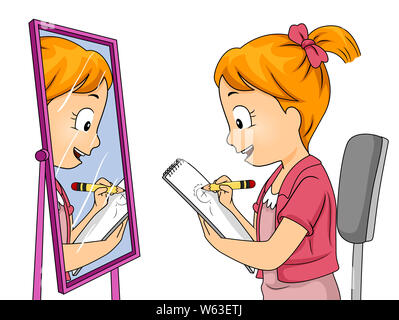 Illustration of a Kid Girl Writing Using a Quill Pen on Blank Paper ...