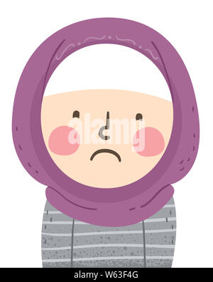 Illustration of a Sad Muslim Kid Girl Wearing Hijab and Expressing Her Sadness Stock Photo