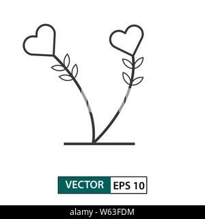 Love flower icon. Outline style. Isolated on white background. Vector illustration EPS 10 Stock Vector