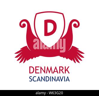 Coat of arms for Danish business company, Logo for travel agency in Denmark, Vector illustration. Stock Vector