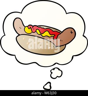 cartoon hot dog with thought bubble in smooth gradient style Stock Vector