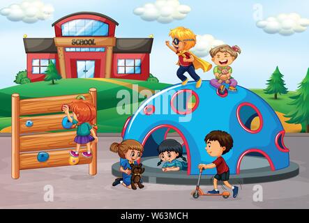 Kids in playground scene illustration Stock Vector