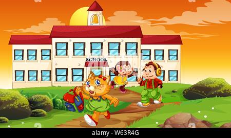 School building sunset scene illustration Stock Vector Image & Art - Alamy