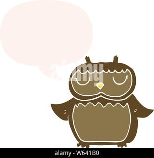 cartoon owl with speech bubble in retro style Stock Vector