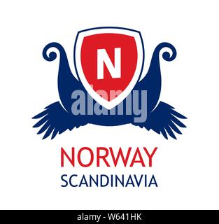 Logo for travel company organizing sea cruises in Scandinavia and Norway - Emblem in color of Norvegian national flag. Stock Vector