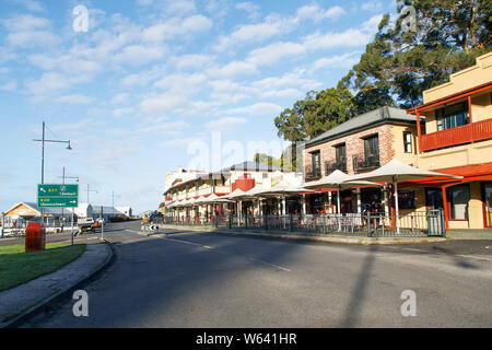 Strahan, Tasmania: April, 2019: Main Street in Strahan with hotels, shops and restaurants. Is a small town and former port on the west coast. Stock Photo