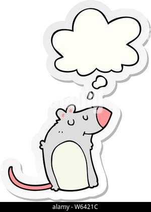 cartoon fat rat with thought bubble as a printed sticker Stock Vector