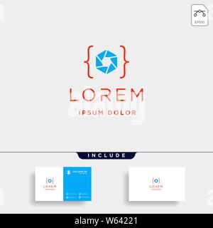 photo code logo design camera coding simple line vector Stock Vector
