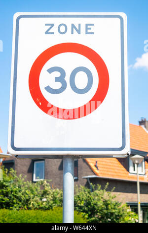 Dutch road sign: end of 30 km/h speed limit Stock Photo - Alamy
